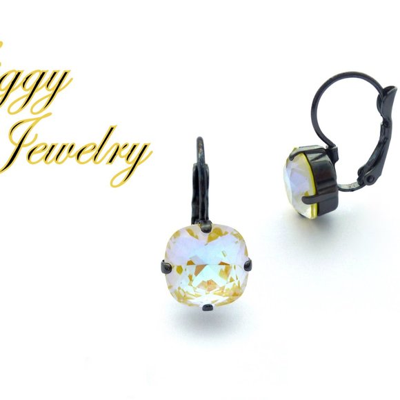 Sunshine Delite Cushion Cut Shimmering Yellow Crystal Drop Lever-Back Earrings - Picture 4 of 5